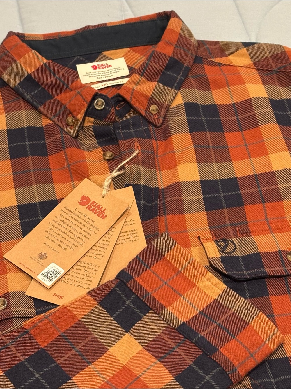 Fjallraven Singi Heavy Flannel Shirt Men's XXL Autumn Leaf Dark Navy Plaid 81373